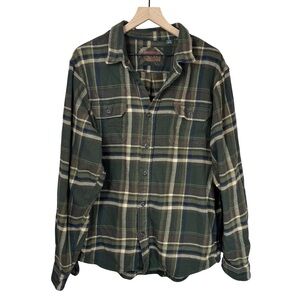Orvis Men’s XL Green Plaid Flannel Pockets 100% Cotton Casual Button Down
